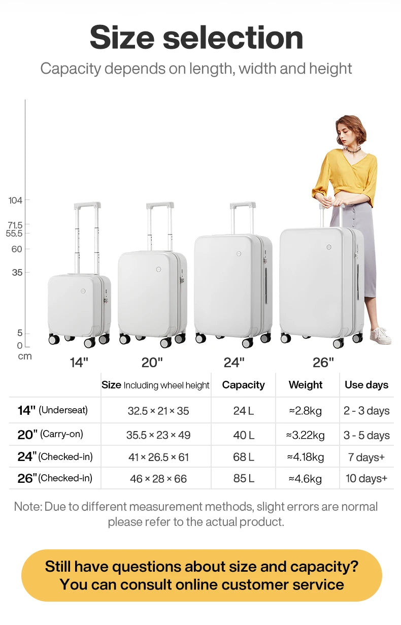 Mixi Puristisches Design Reisekoffer Herren Trolley 14 20 24 26 Zoll Rollkoffer Hartschale Feingitter Damen Koffer