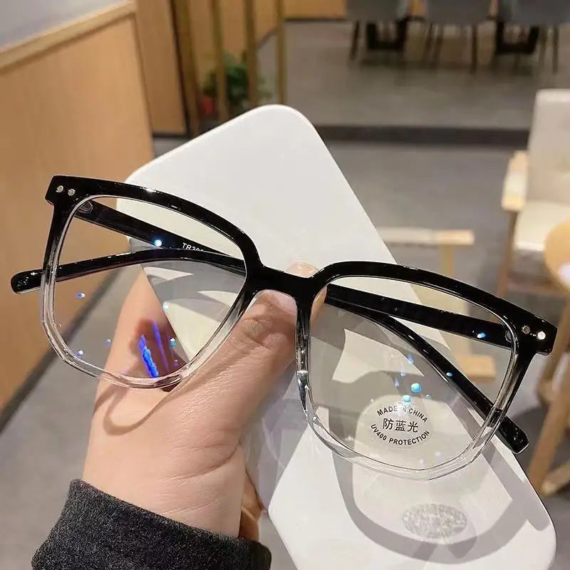 Rechteckige Myopie-Brille für Damen und Herren, Anti-Blau-Licht, übergroß, Unisex, luxuriös, klare Dioptrien-Korrekturbrille 0 bis -6.0