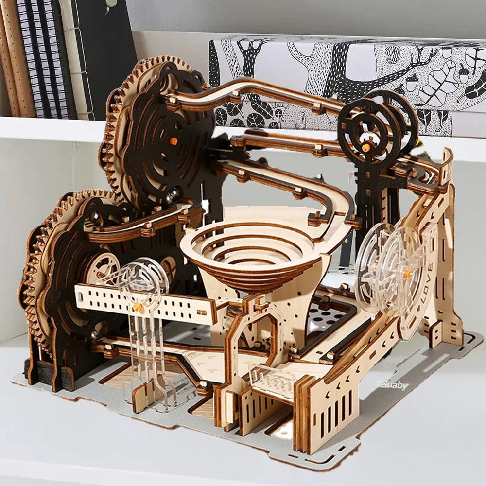 3D Holzpuzzle Murmelbahn Set DIY Aufbau Baukasten STEAM-Engine Lernspielzeug für Erwachsene Kinder Geburtstagsgeschenke