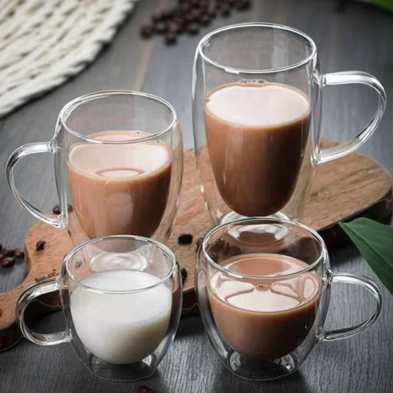 150/250/350/450ml Double Wall Coffee Mugs High Borosilicate Glass Heat Resistant Milk Juice Water Cup Espresso Shot Glasses