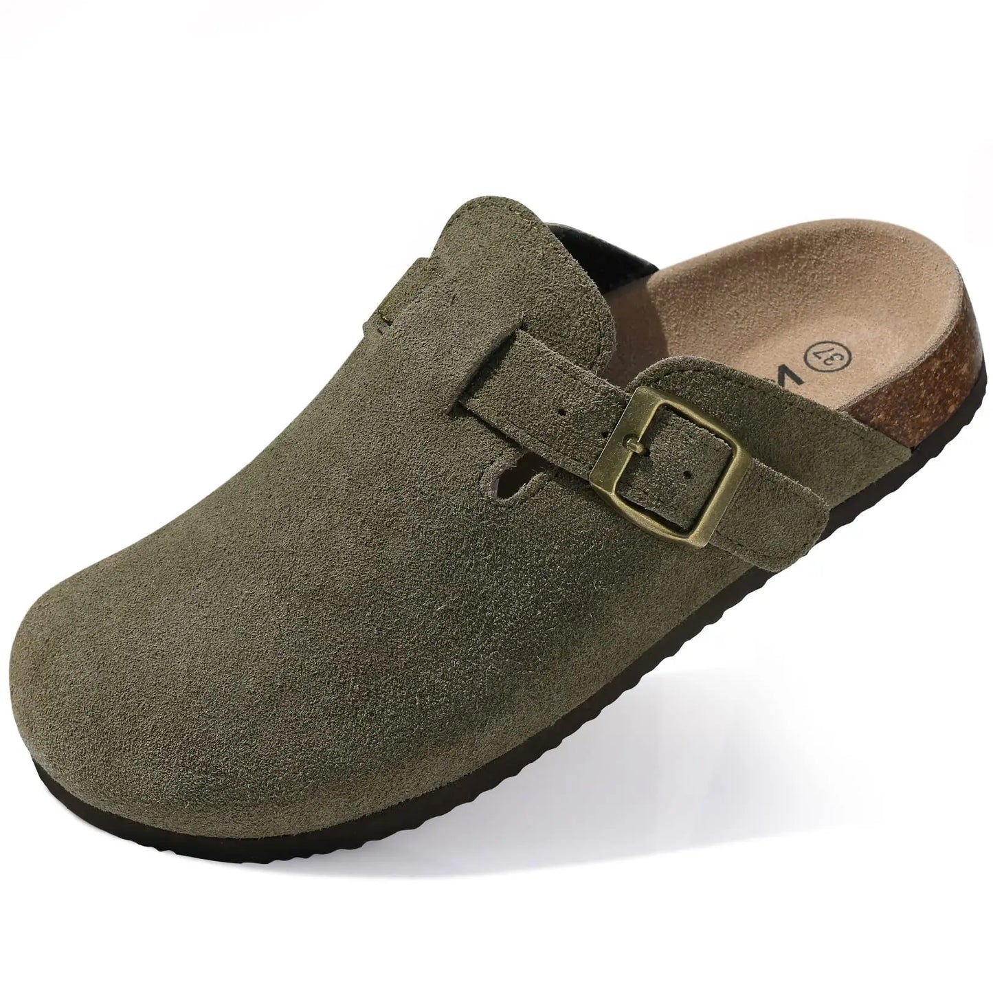 KIDMI Wildleder-Clogs für Damen Herren Pantoletten Korkfußbett Sandalen mit Fußgewölbestütze Modische rutschfeste Outdoor-Strandschuhe Hausschuhe