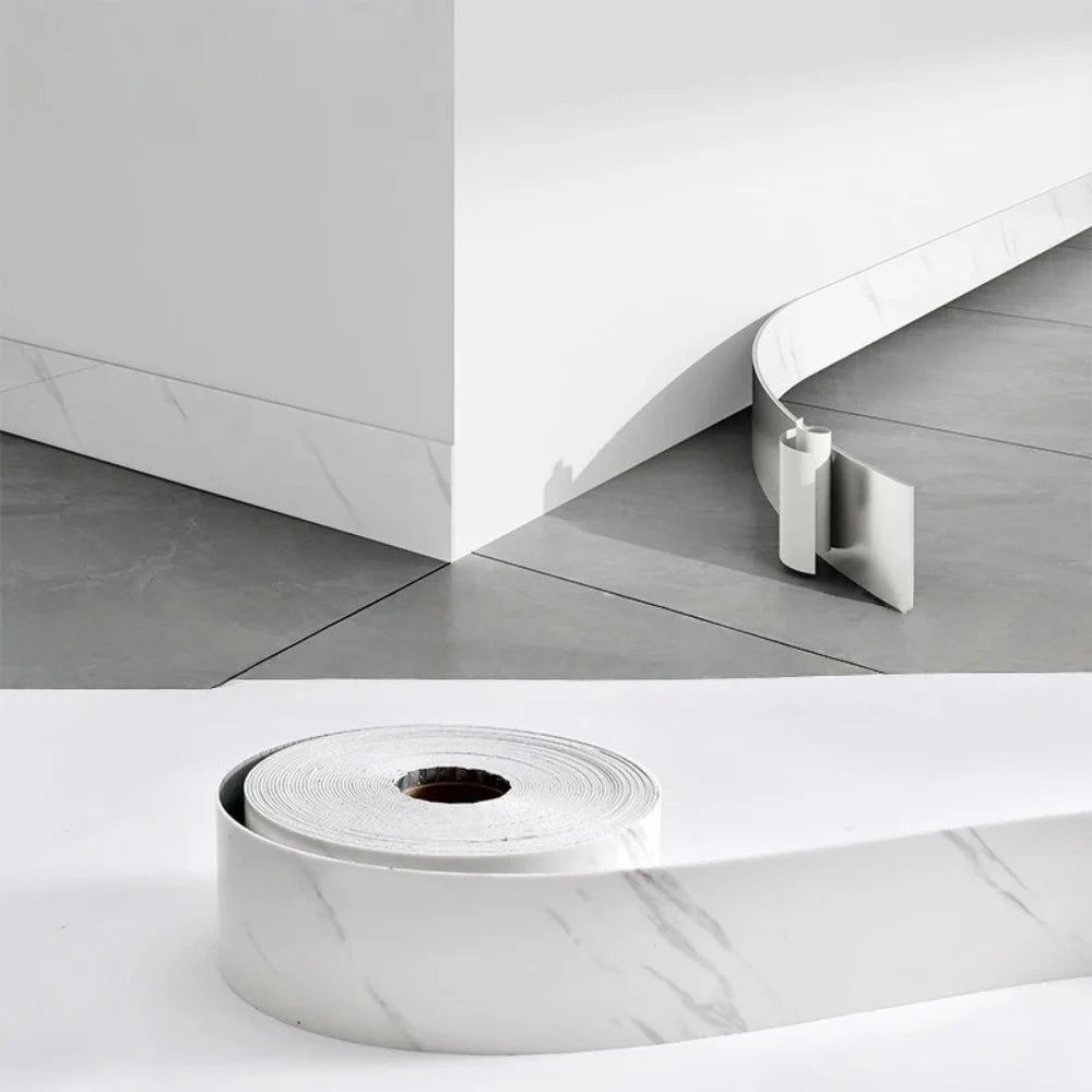 1 Stück 10 cm x 5 m PVC selbstklebender Marmor-Sockelleistenaufkleber - wasserdichter Fußleistenschutz für Eckfensterbänke zu Hause