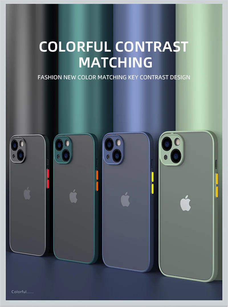 Shockproof Armor Matte Case For iPhone 14 13 12 11 Pro Max XR XS X 6 7 8 Plus SE Mini Silicone Bumper Clear Hard PC Cover Capa