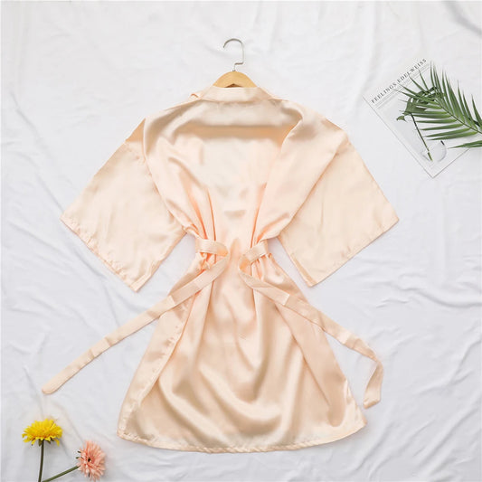 Herren Seiden-Satin-Morgenmantel Lang Sommer Wickel-Bademantel Nachthemd Pyjama Homewear Sexy Bademantel