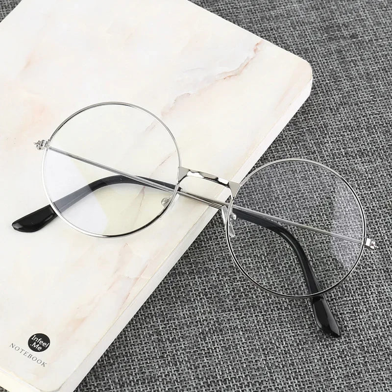Vintage Transparent Glasses Round Metal Frame Superlight Style Clear Lens Game Eye Glasses  Protection Chic Prevent  Blue Light