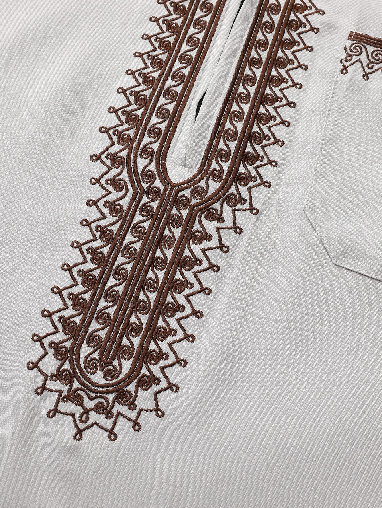 Thobe marocain pour hommes, manches longues, style ethnique brodé, col montant, fermeture éclair, abaya arabe tendance pour hommes musulmans