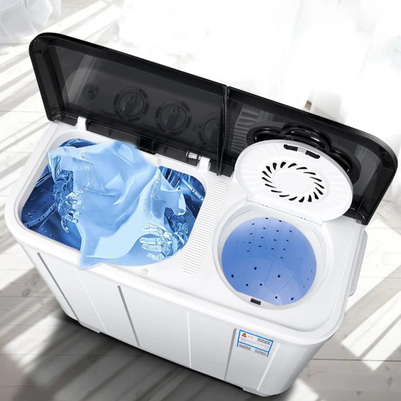 Zwillings-Waschmaschine, halbautomatisch | Ultraleise, kompaktes Design für Wohnungen, Mini-Waschtrockner-Kombination mit zwei Trommeln