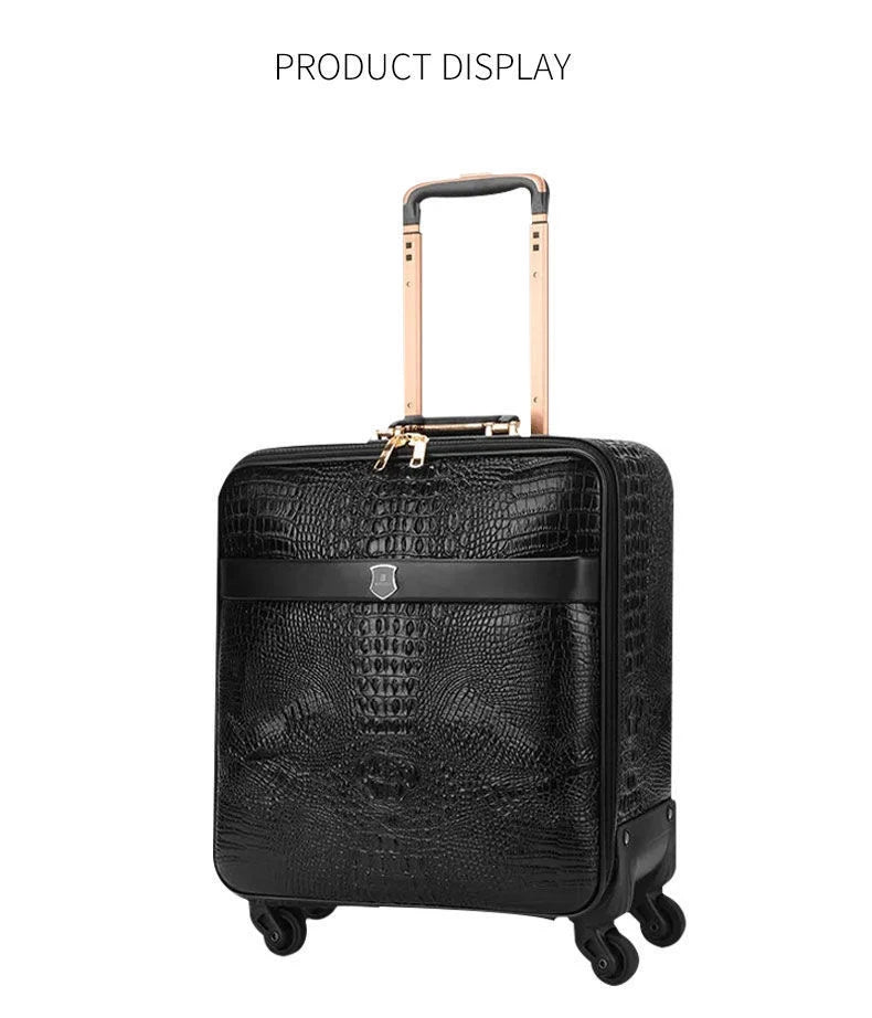 Valise de voyage de luxe en cuir véritable motif crocodile, à roulettes universelles, 16/20/24 pouces, pour hommes et femmes