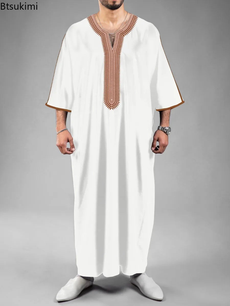 Nouvelle Abaya Musulmane Homme 2026 Robe Islamique Saoudienne Caftan Longue Robe Homme Marocain Thobe Jubba Uni Décontracté Brodé Caftan