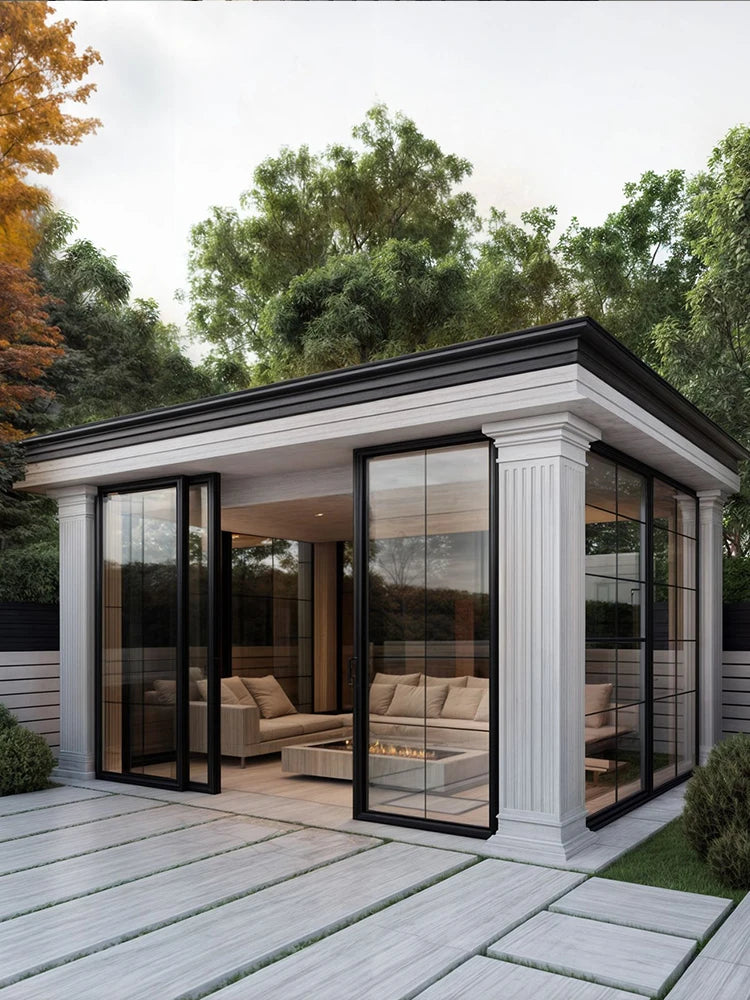 Sommer-Wintergarten-Gewächshaus, Schiebetür, vordere Außentür, Gartenhaus für Büroräume, doppelt verglaste Aluminium-Sonderanfertigung