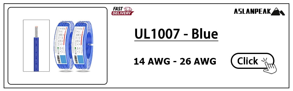 UL1007 26-14AWG 1-30m Red PVC Hard Copper wire Single core copper cable Power extension cable Solid core electronic wire For car