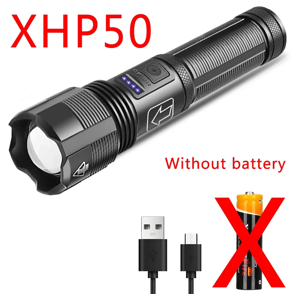 XHP70 Lampenperlen 3000 Lumen Superhelle Taschenlampe Wiederaufladbare LED-Taschenlampen Leistungsstarke Taschenlampe für Camping-Notfälle