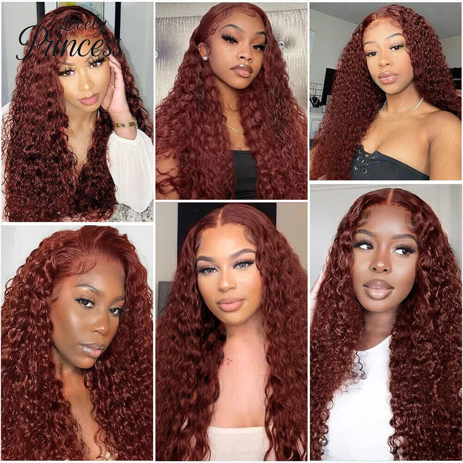 30 40 Inch Rotbraun 13x6 Lace Frontal Perücke 250 Dichte Farbige Lockige Perücken Echthaar Deep Wave 13x4 13x6 HD Lace Frontal Perücke