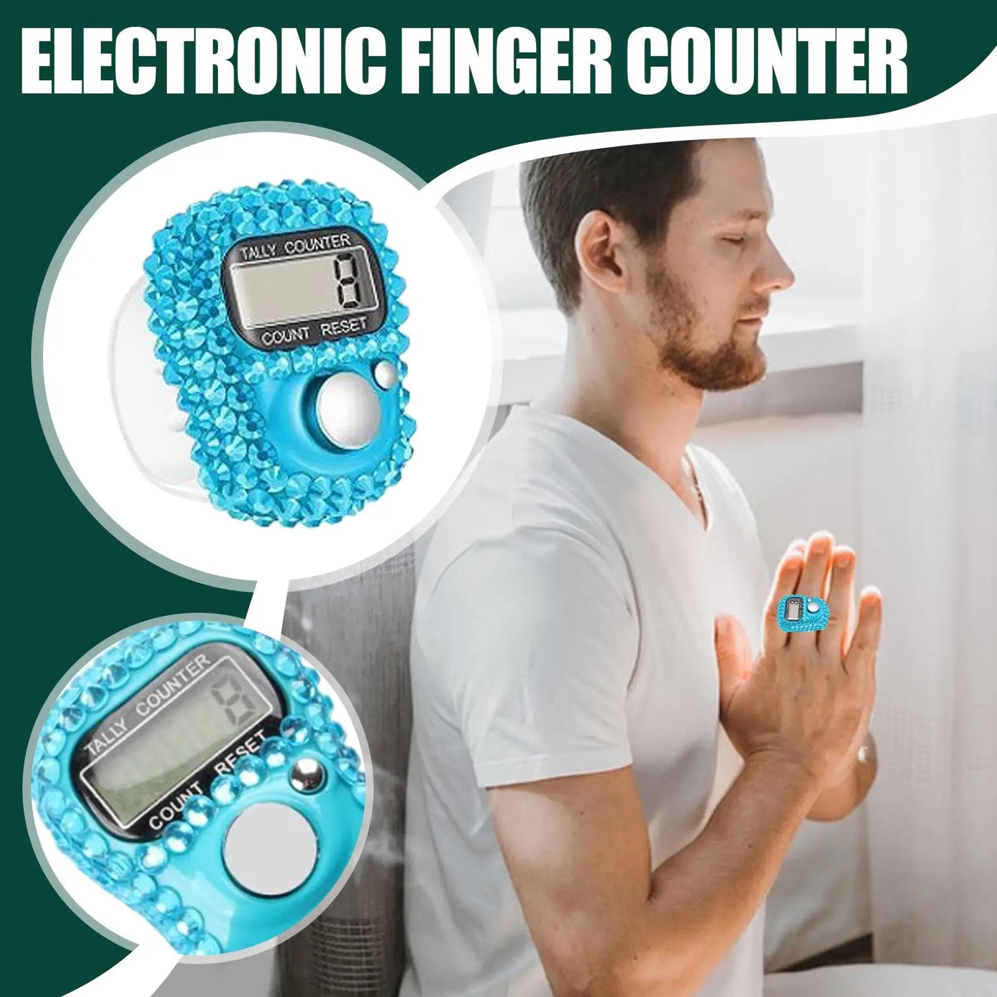 1pc Digital Finger Ring Counter with LCD Resettable Electronic Islamic Tasbih Prayer Counter Adjustable Tally Clicker for Sports