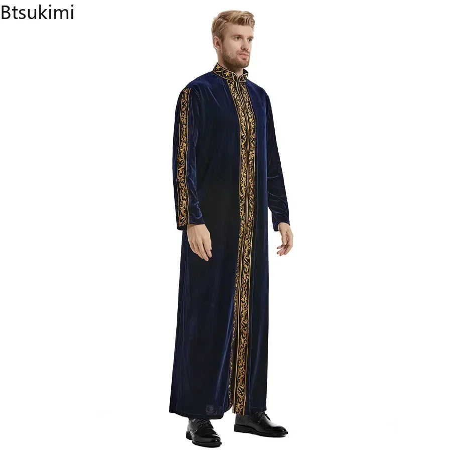 Muslimische Männer Jubba Thobe Islamische Kleidung Samt Kaftan Thoub Arabische Saudi-Robe Kleid Jubah Caftan Thawb Ramadan Gewand Naher Osten