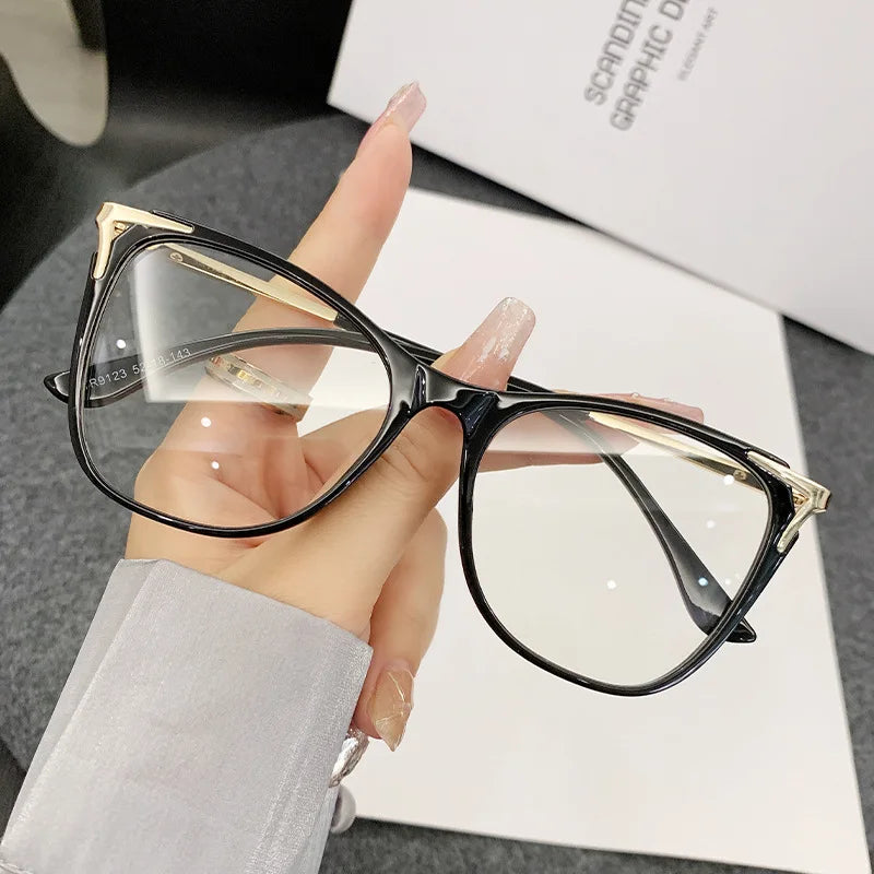 Retro Katzenaugen Anti-Blaulicht Brille für Damen, große Brillengestelle, Flachlichtbrillen, Outdoor Reise Deko Brillen
