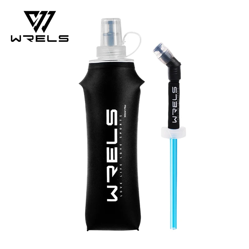 WRELS Trinkflasche TPU Faltbare Soft Flask Outdoor Sport Wasserbeutel Faltbare Trinkflasche 500ml für Laufen Camping BPA-frei