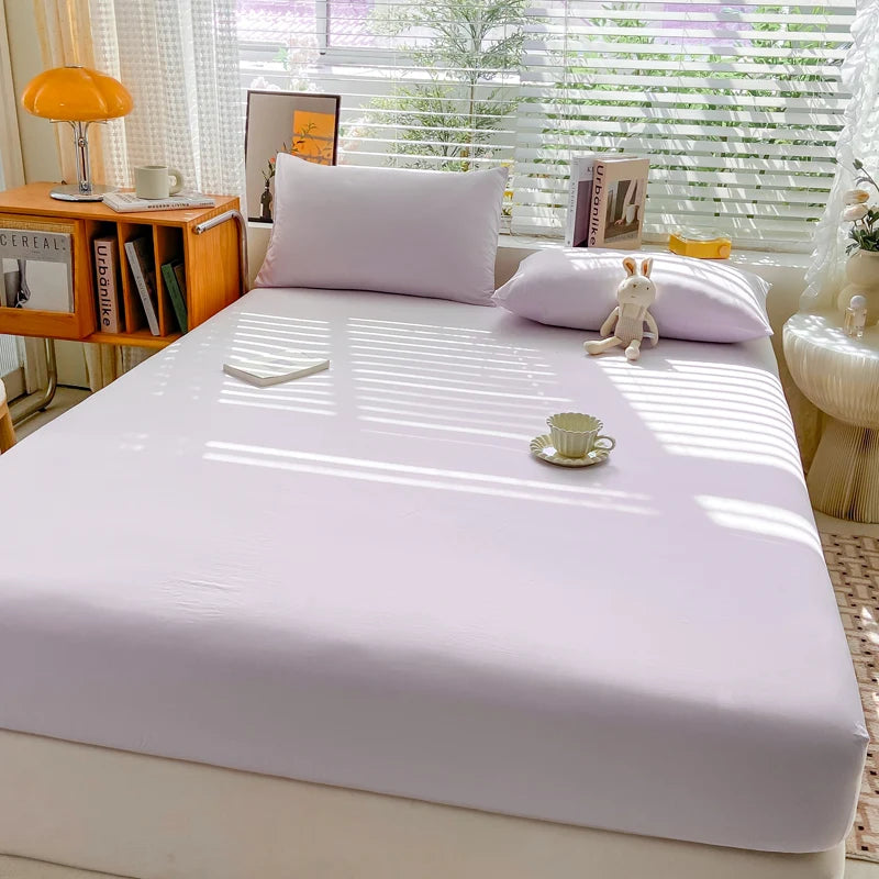 Drap-housse en coton doux avec élastiques, couleur unie, antidérapant, pour lit double, King, Queen, 140/160/200