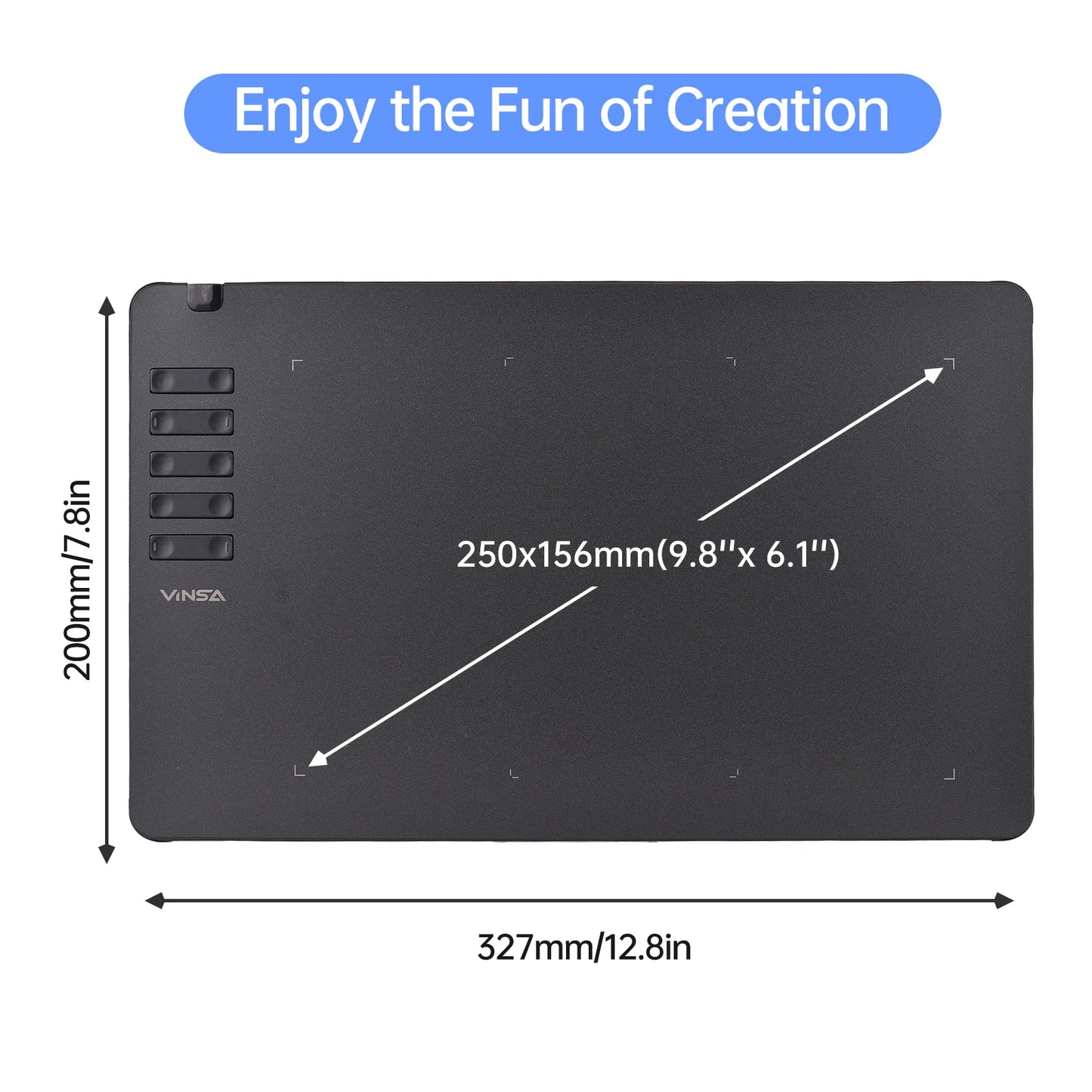 VINSA T1161 Grafiktablett Ultradünnes Kunst-Design-Skizze mit batterielosem Stift 8 Stiftspitzen 8192 Druckstufen