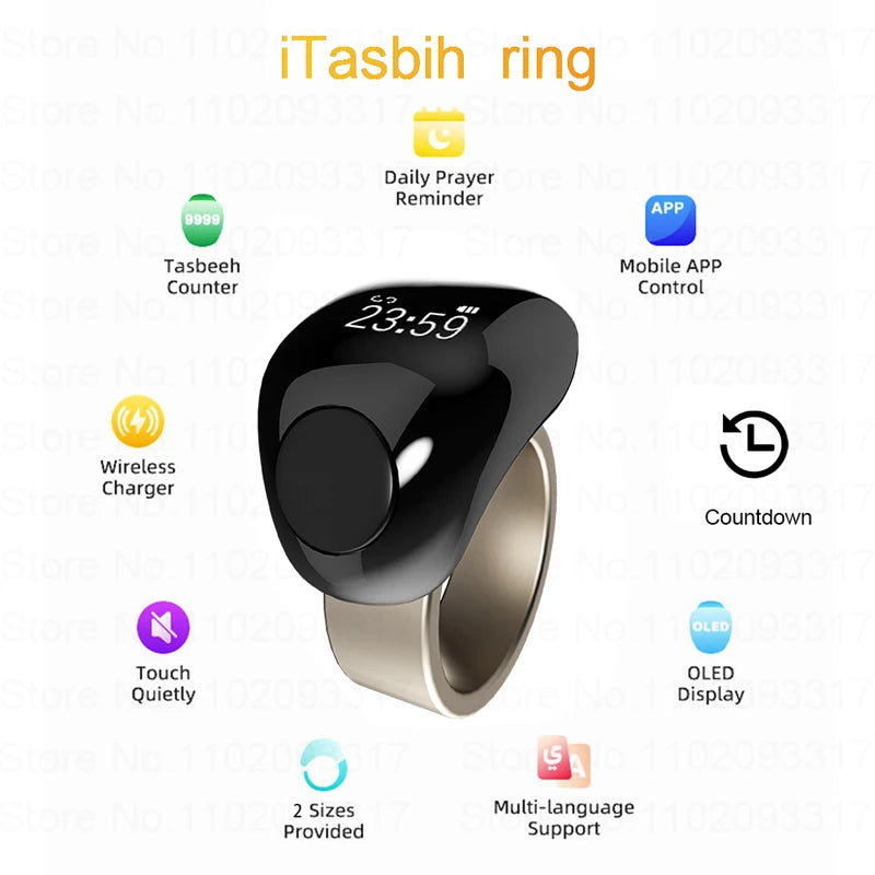 Smart Tasbeeh Zikr Ring Titanium Alloy Islamic Tally Smart Digital Counter for Muslims Praise Prayer Reminder Magnetic Charging