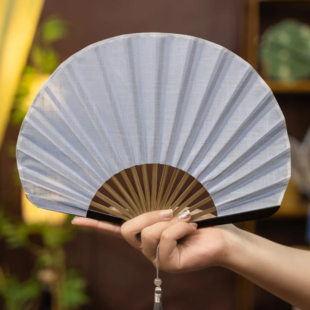 Mini ventilateur créatif rétro en coquillage, éventail pliable en tissu coton lin chinois, éventail portable de style chinois doux, cadeau éventail