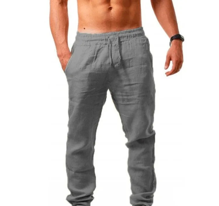 Pantalon Homme en Coton et Lin, Jogging Décontracté, Couleur Unie, Taille Élastique, Coupe Droite et Ample, Sport, Course, Grandes Tailles pour Homme