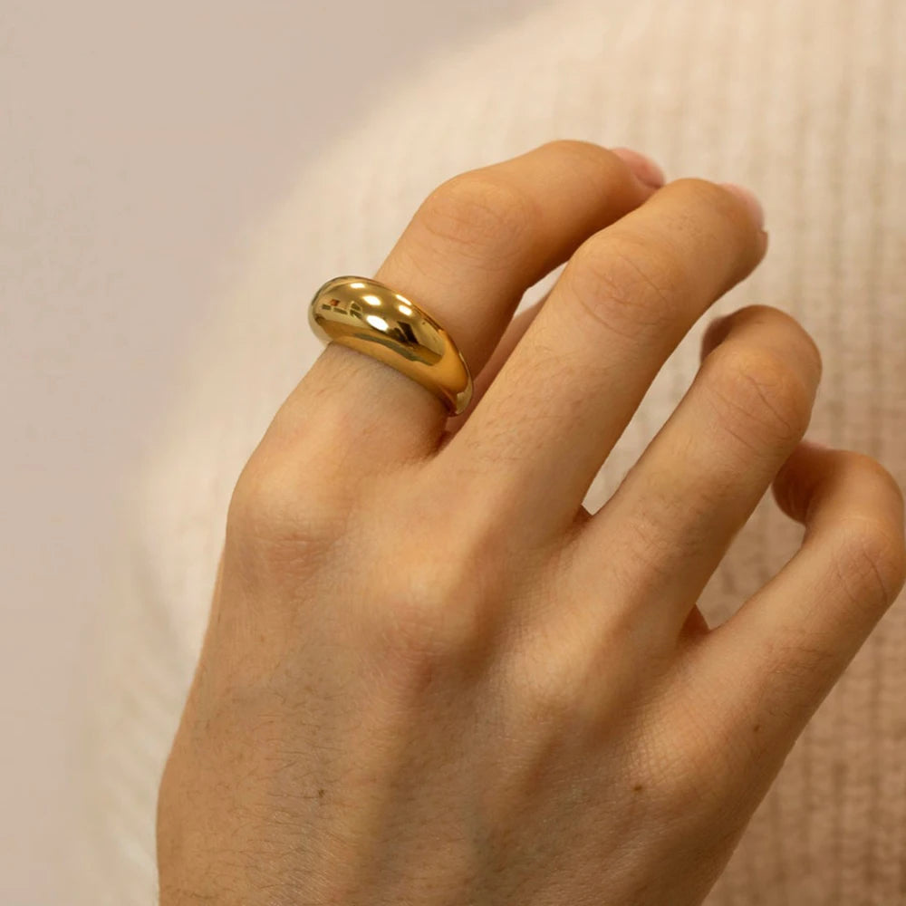 Bague en acier inoxydable SUNIBI pour femmes, couleur or, lisse, géométrie incurvée, couple, anniversaire, mode, bijoux en gros