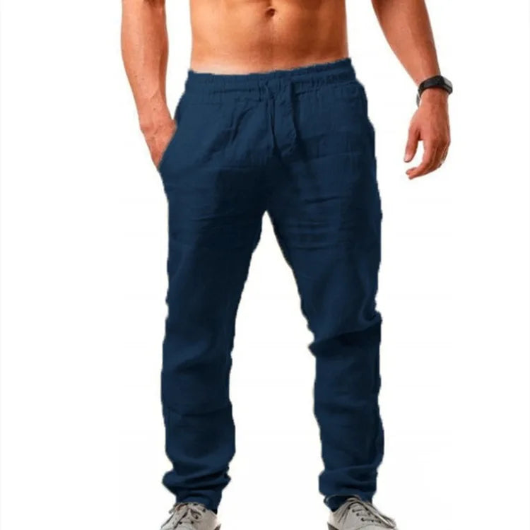 Pantalon Homme en Coton et Lin, Jogging Décontracté, Couleur Unie, Taille Élastique, Coupe Droite et Ample, Sport, Course, Grandes Tailles pour Homme