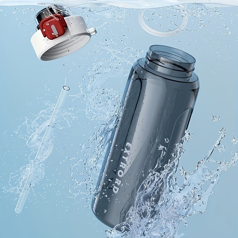 Bouteille d'eau en plastique à paille double et grande capacité pour l'extérieur, adaptée au sport, au fitness, aux étudiants, aux voyages, aux festivals et aux fêtes, facile à transporter.
