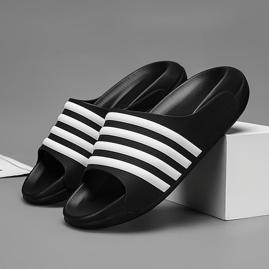 Fashionable Men's Open-Toe Platform Slippers, Striped, Comfortable EVA Material, 5cm Thick Sole, Ultra-Soft Outsole, Unisex Couple's Style, Anti-Slip and Wear-Resistant