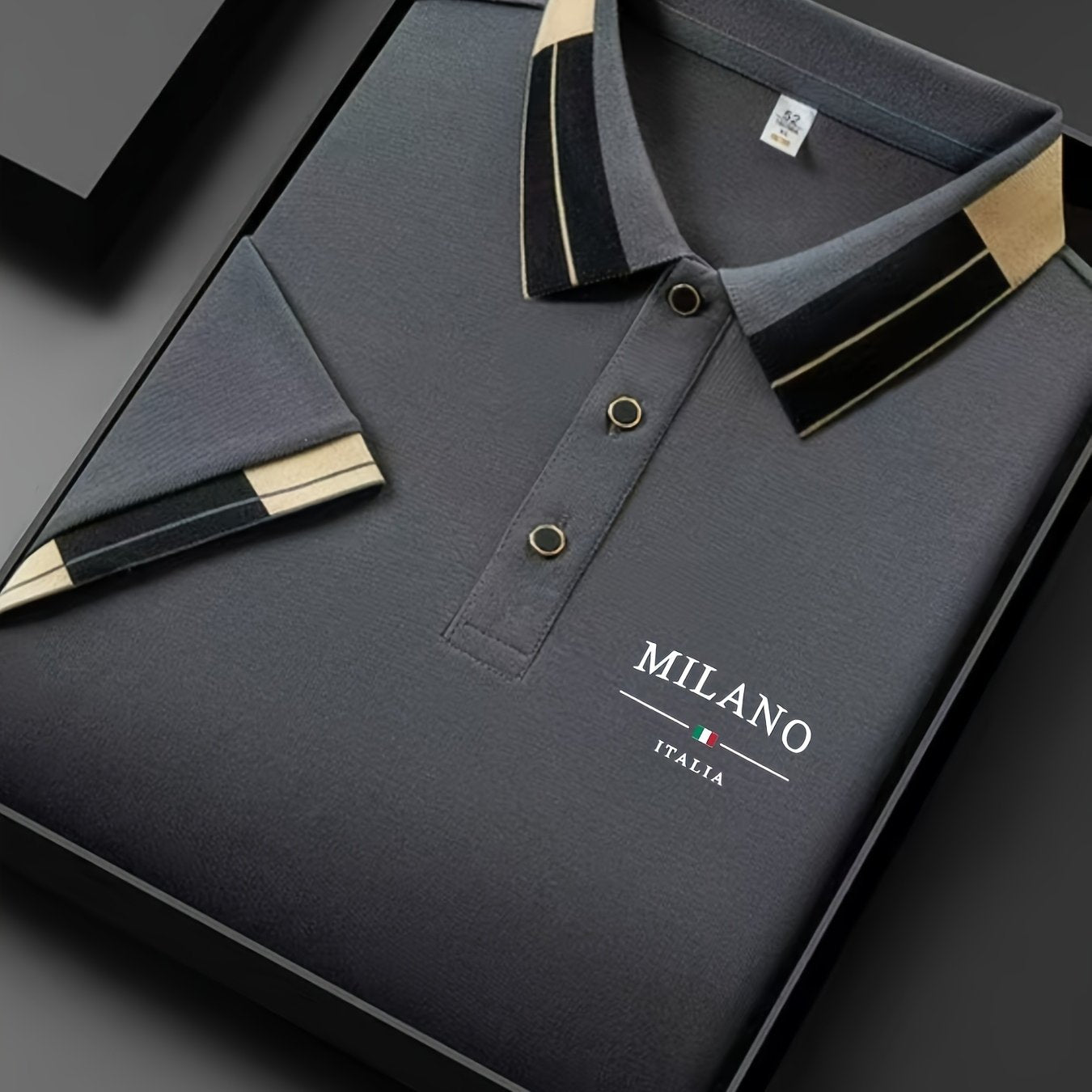 Polo léger et doux pour homme avec imprimé « MILANO ITALIA » | Respirant, décontracté et professionnel pour l'été, coupe classique, col boutonné, idéal pour les vacances et l'usage quotidien, design contrasté tendance, tissu doux