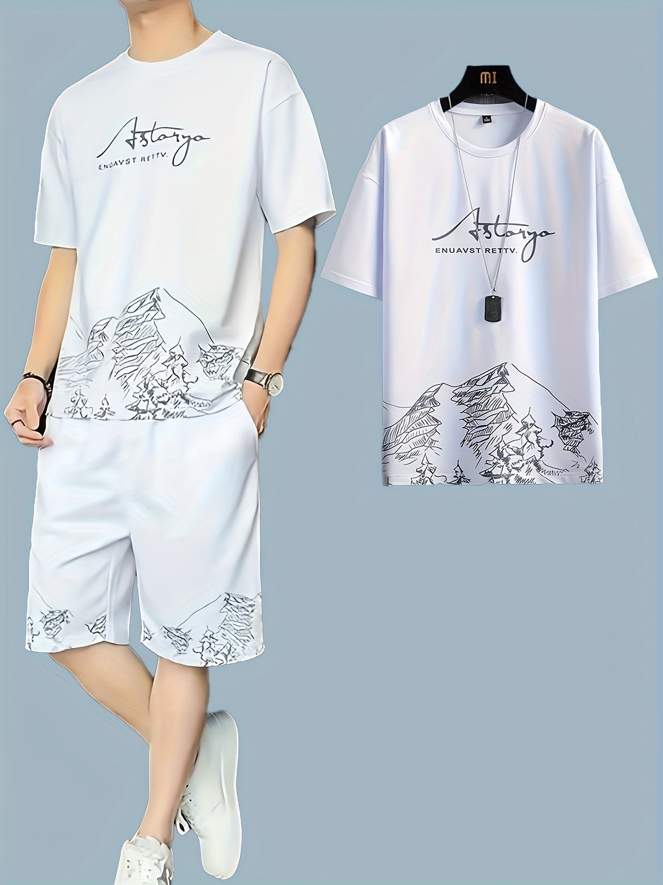 A Men'S Summer Casual Two-Piece Set Featuring a Stylish Short-Sleeve T-Shirt with a Round Neck And Drawstring Shorts, Perfect for Everyday Vacation Beach Wear