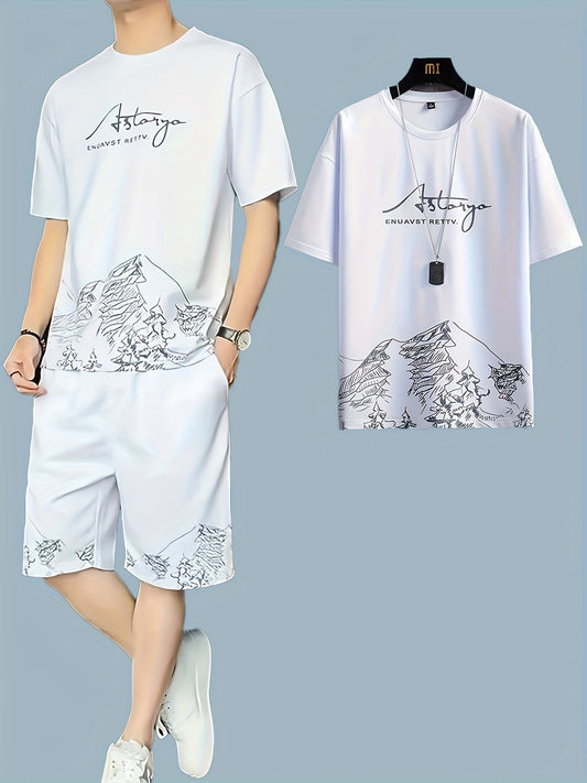 A Men'S Summer Casual Two-Piece Set Featuring a Stylish Short-Sleeve T-Shirt with a Round Neck And Drawstring Shorts, Perfect for Everyday Vacation Beach Wear
