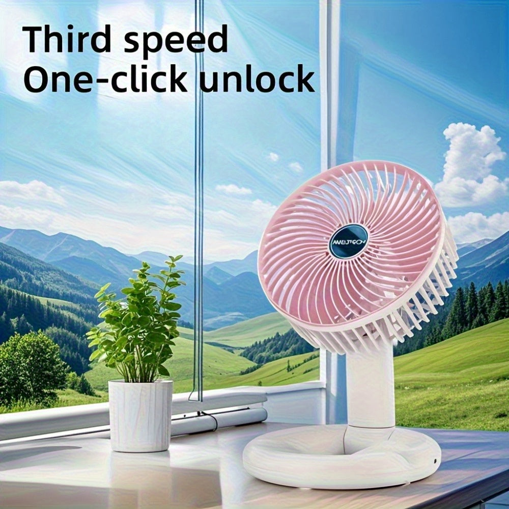 Tragbarer USB-Mini-Tischventilator mit U-förmigem Fuß und Lithiumbatterie – Leiser Betrieb, über USB aufladbarer Kühlventilator für drinnen/draußen, persönliches Kühlgerät für Nachttisch, Büro, Camping – USB-Ladeventilator, Knopfsteuerung