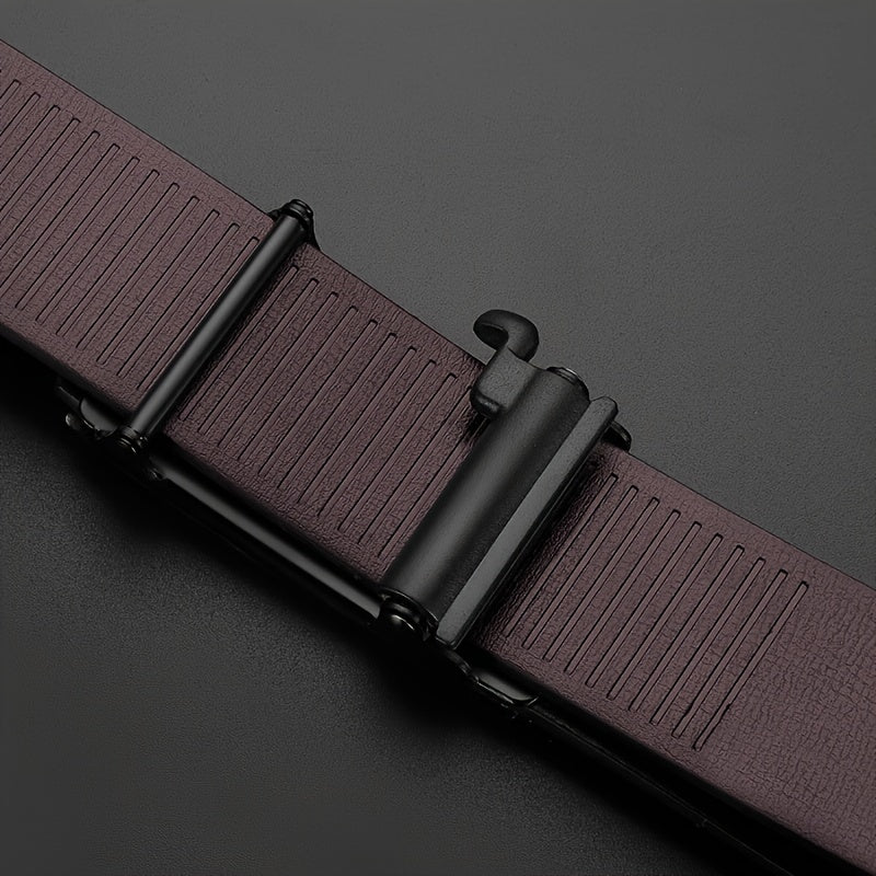 CALVIN Men's Automatic Buckle Belt - Stylish Black PU Leather with Alloy Tip, Business Casual Design for Office and Casual Attire. Perfect Holiday Gift Choice! Modern Accessory Featuring a Durable Clasp – A Must-Have Fashio