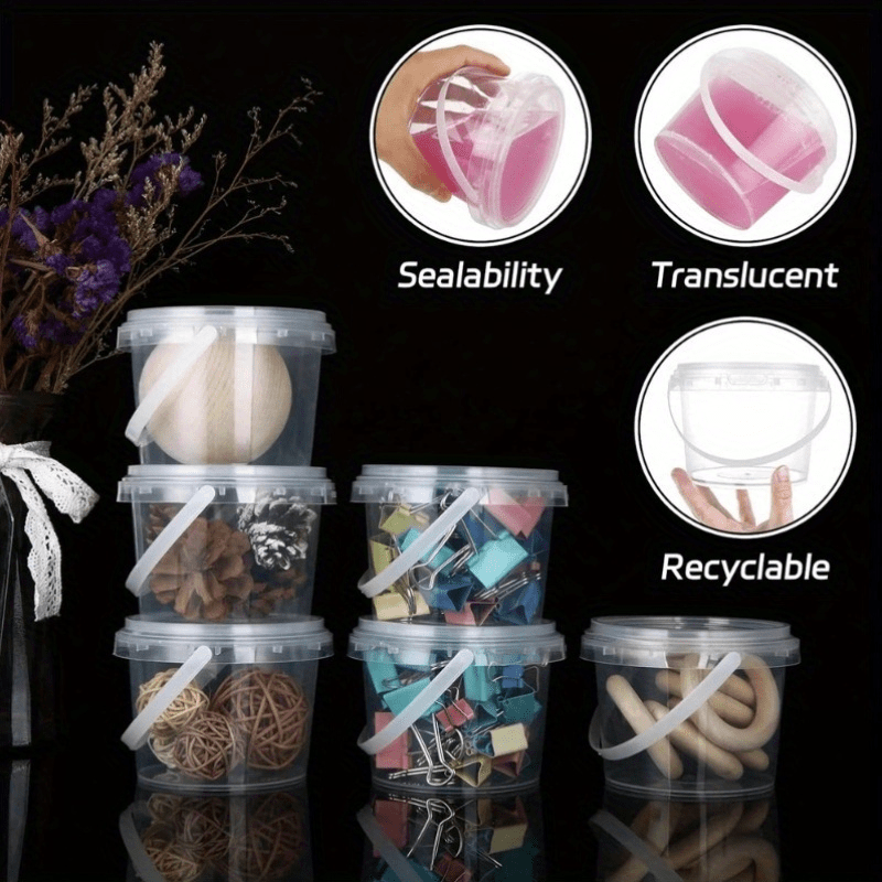 20pcs (10pcs Bucket +10pcs Lid) Clear Food-Grade Plastic Bucket with Handle - High Temperature Resistant for Sauces, Pickles, Lures, Etc. - Durable, Transparent Storage Solution for Homes And Restaurants