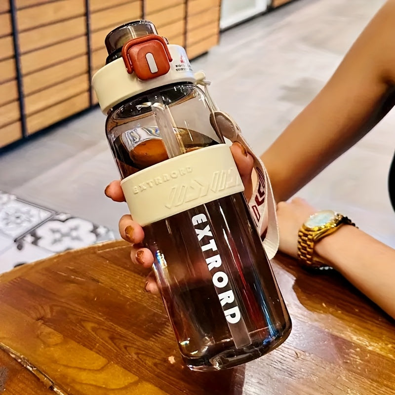 Bouteille d'eau en plastique à paille double et grande capacité pour l'extérieur, adaptée au sport, au fitness, aux étudiants, aux voyages, aux festivals et aux fêtes, facile à transporter.