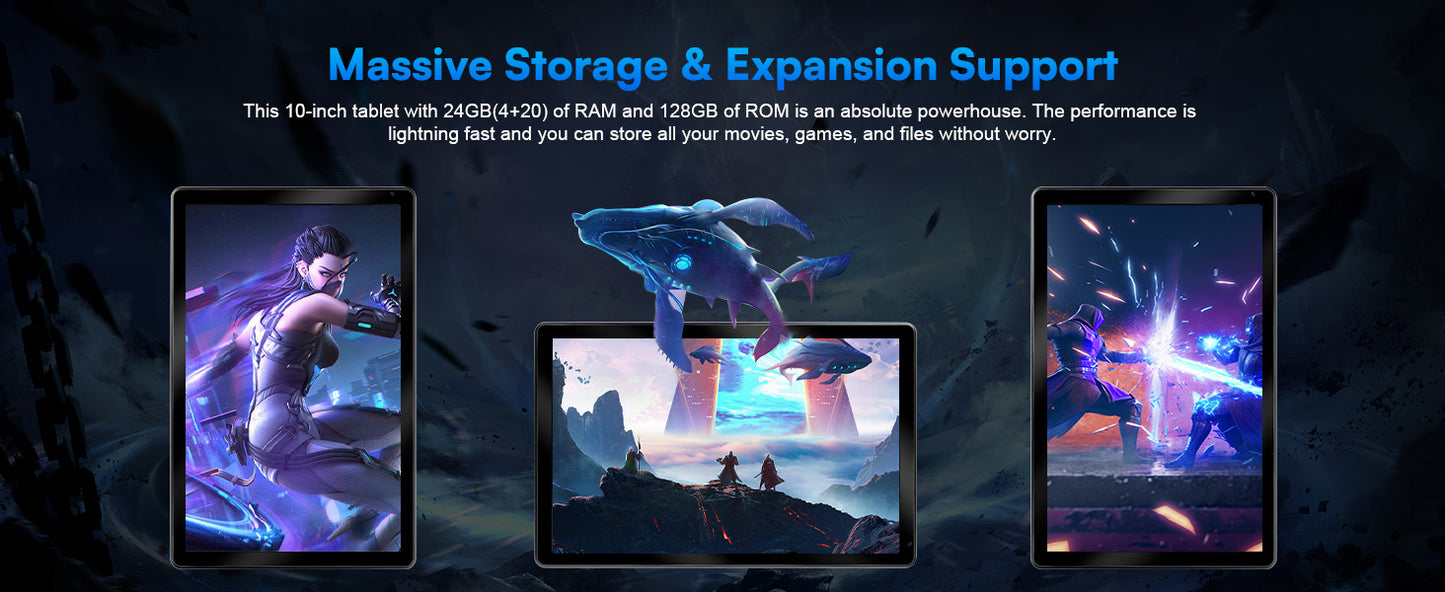 URAO 10 Inch Tablet Android 15 8-Core Tablets 24GB+128GB 1TB Expansion WiFi 6 5MP+8MP Stylus Keyboard Mouse Headphone PC PAD Set
