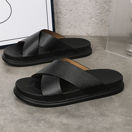 Men's Ultra-Soft Microfiber Slides - Casual Open Toe, Non-Slip Sole for Indoor/Outdoor Wear, Fashionable & Comfortable
